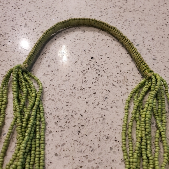Green Beaded Statement Necklace Long Layered Tiered Tribal Boho Tropical Preppy - Picture 3 of 5